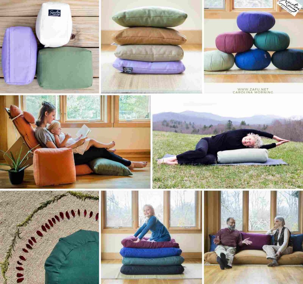 ethical and eco-friendly yoga accessories, gear and props zafu caroline morning